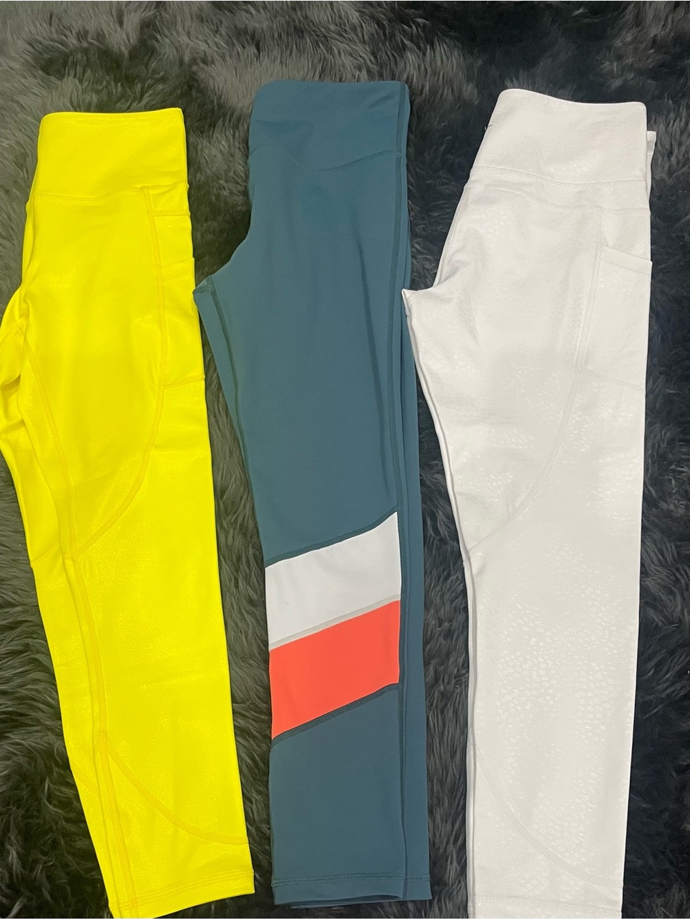 Lot of 3 Pairs ZYIA Leggings in Yellow, Teal, White with Coral Accent and White